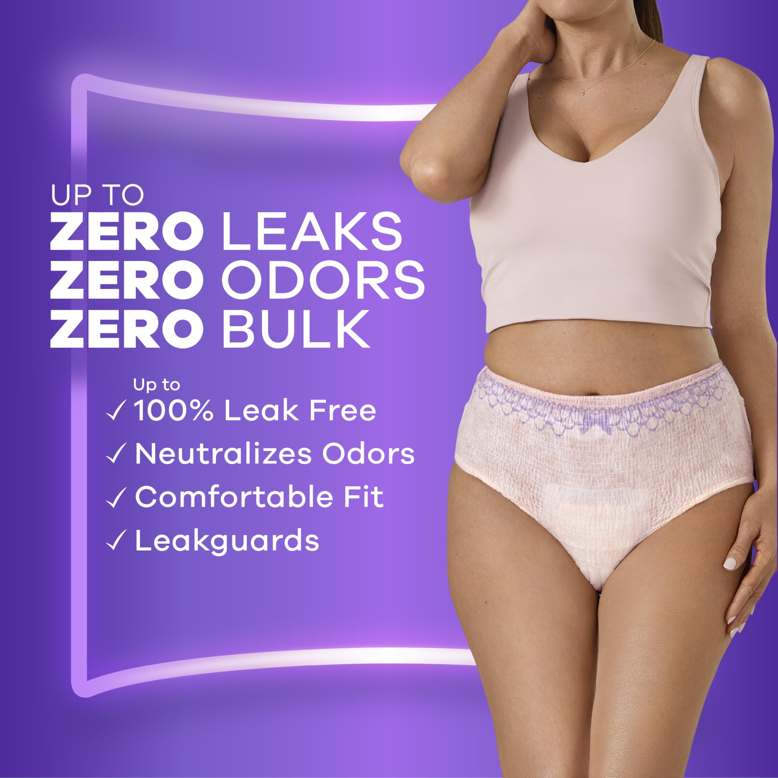 Always Discreet side LeakGuard design protects at the leg area.
