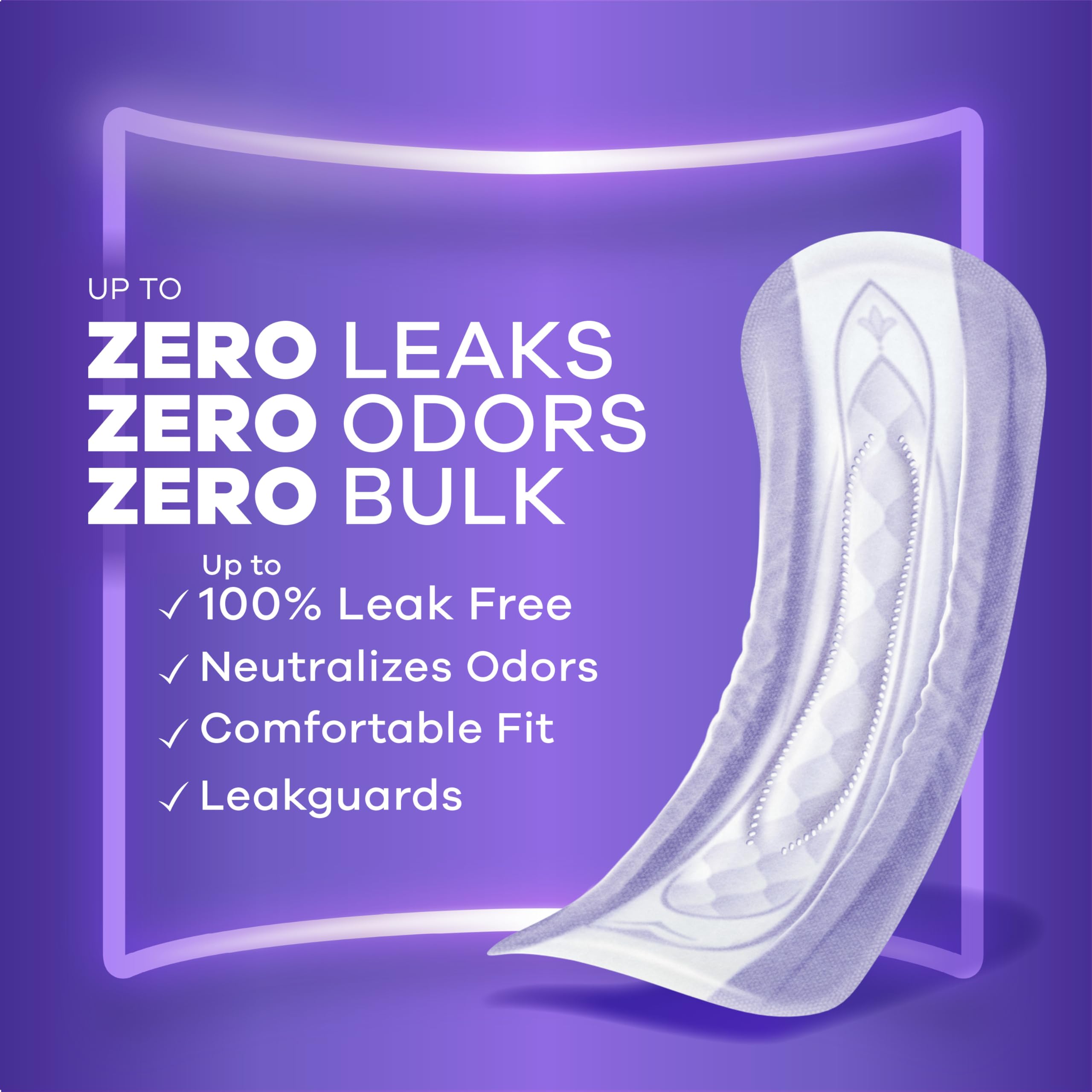 Always Discreet slim pad profile contours to the body for wearing invisibly under clothes.