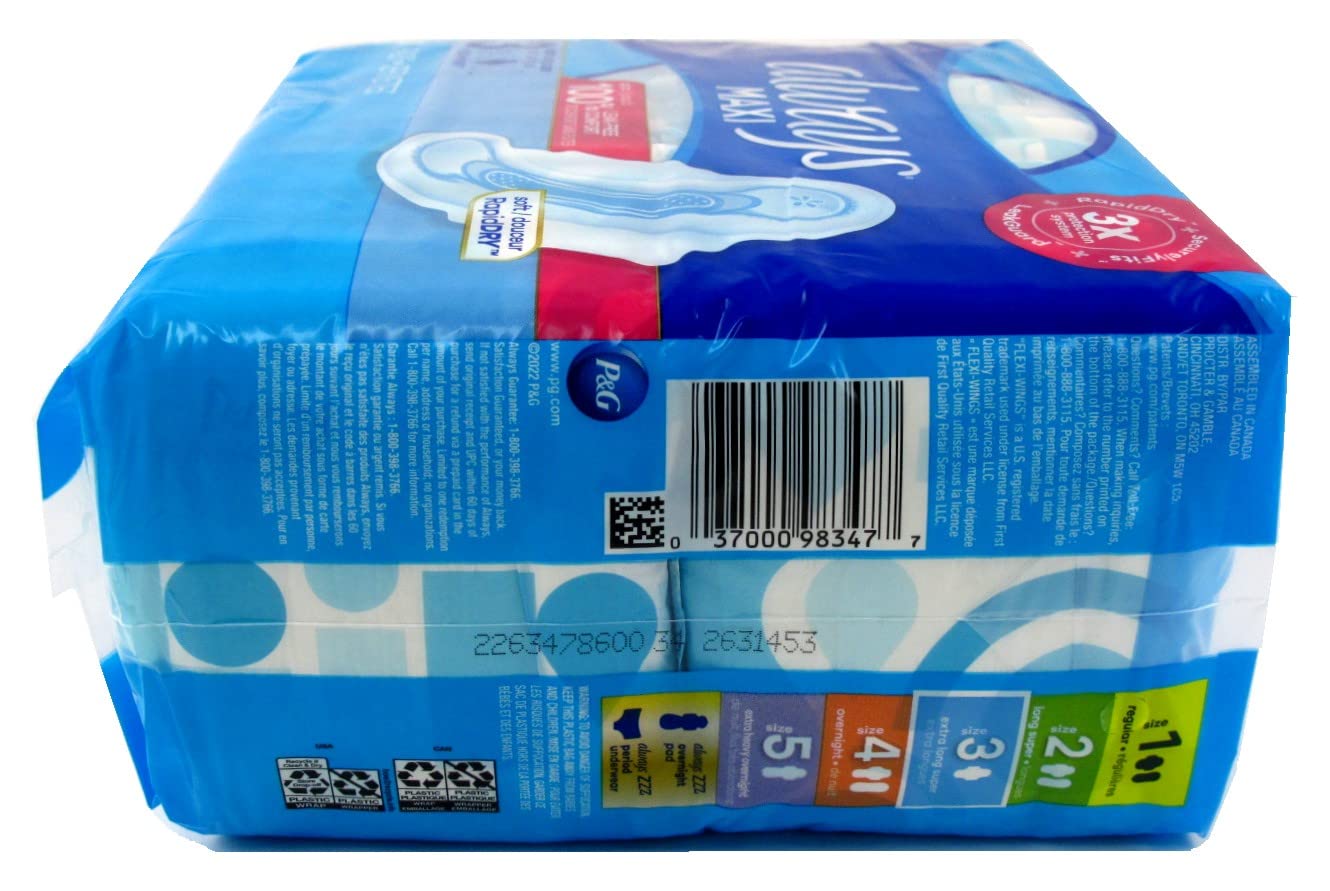 Always Maxi Extra-Long Pad on display highlights high absorbency for heavy days