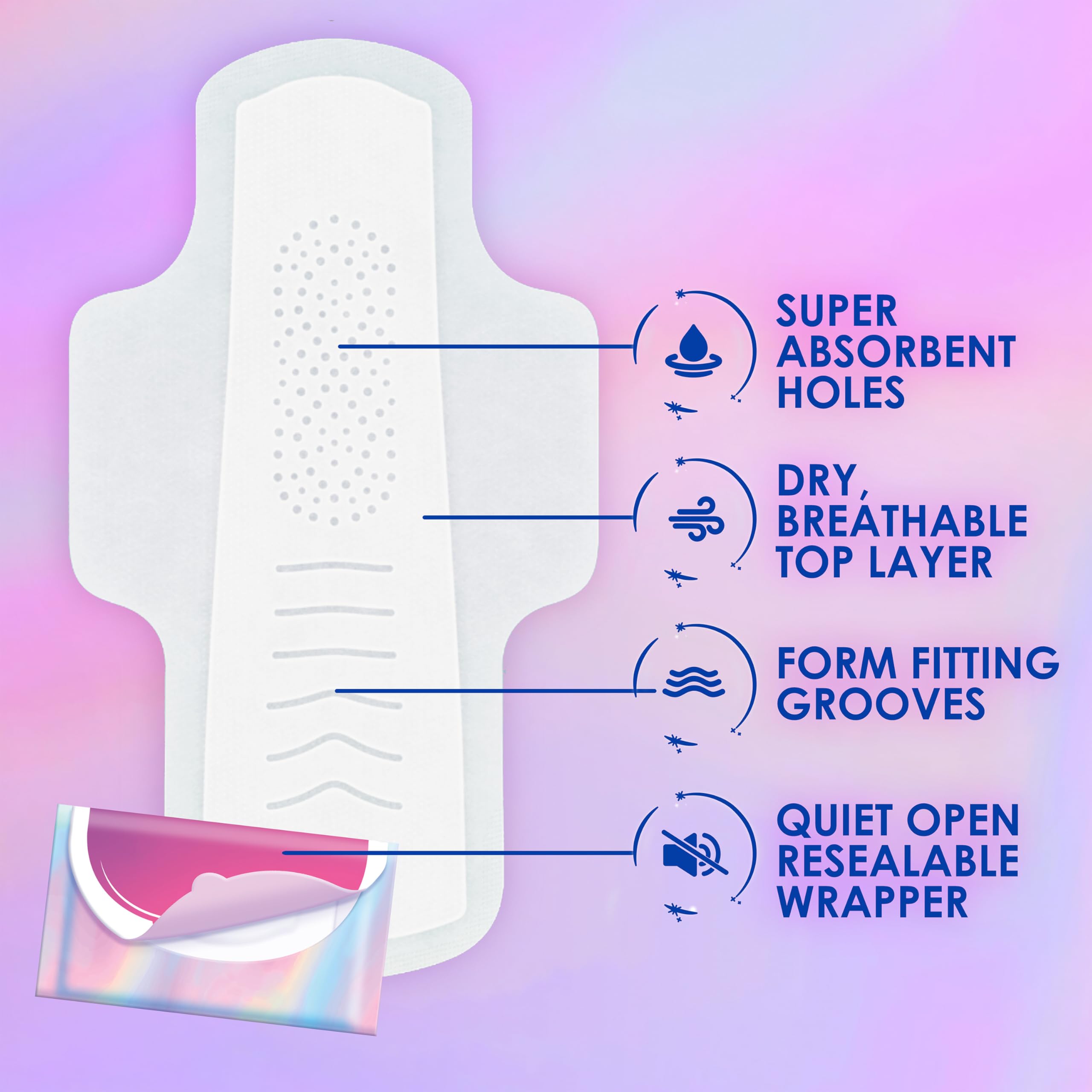 Always Pocket FlexFoam with wings secures pads during movement.