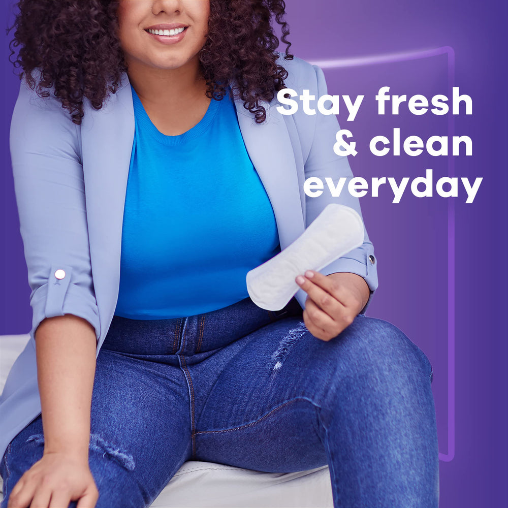 Always Radiant Daily Liners Long packaging on the go promotes discreet protection.