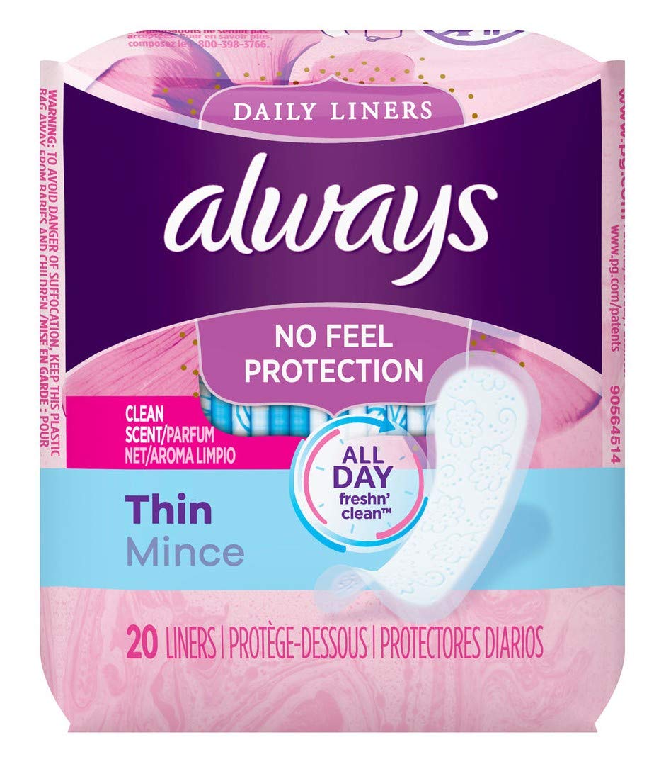 Always Thin Pantiliners scented close-up highlights thin design for discreet daily wear