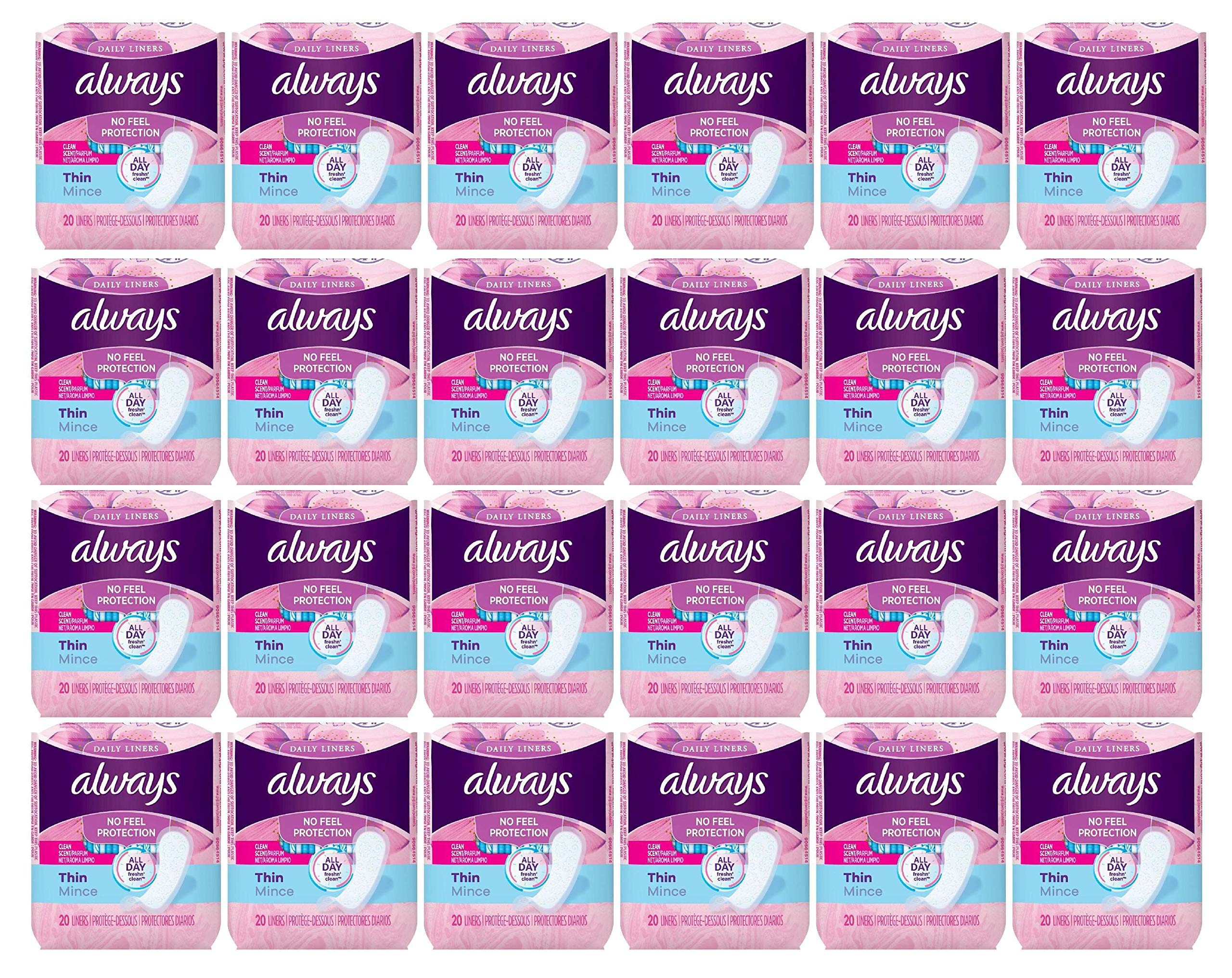 Always Thin Pantiliners scented pack outer view shows bulk case for convenient daily protection