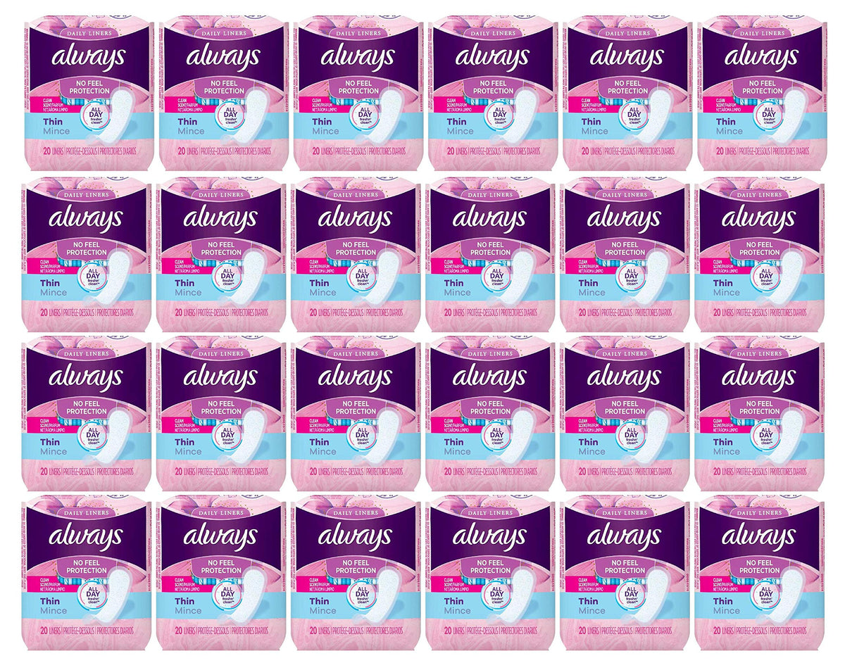 Always Thin Pantiliners scented pack outer view shows bulk case for convenient daily protection