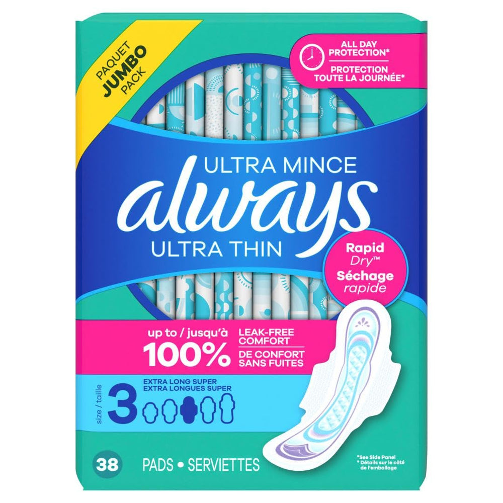 Always Ultra long-day comfort illustration hints at all-night confidence.