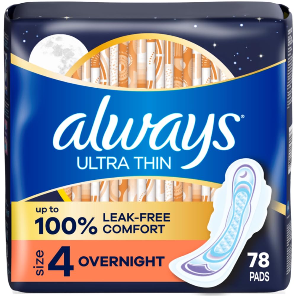 Always Ultra Thin Overnight with Wings offers extra back coverage for peaceful night sleep.
