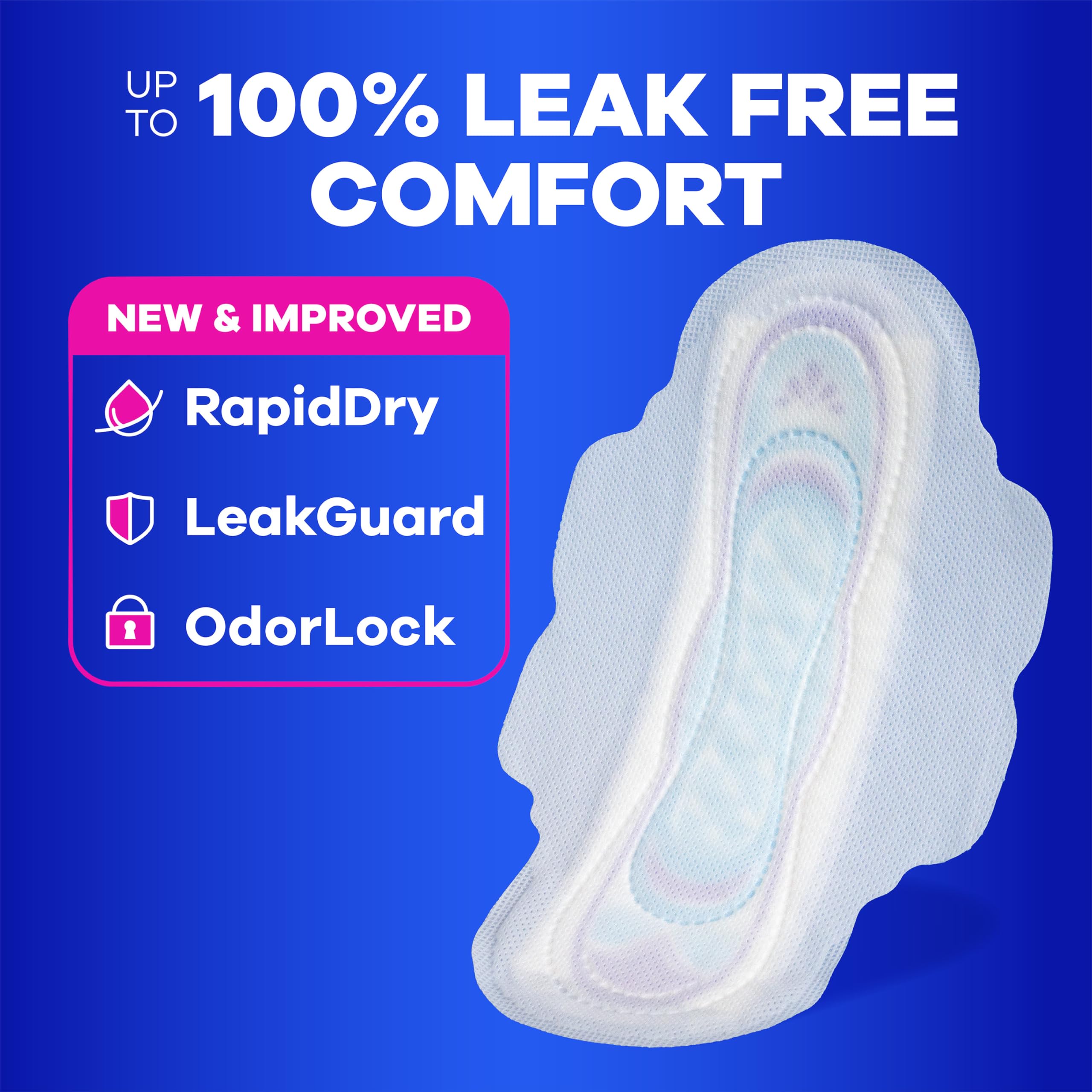 Always Ultra Thin pad with wings laid flat shows slim, comfortable protection