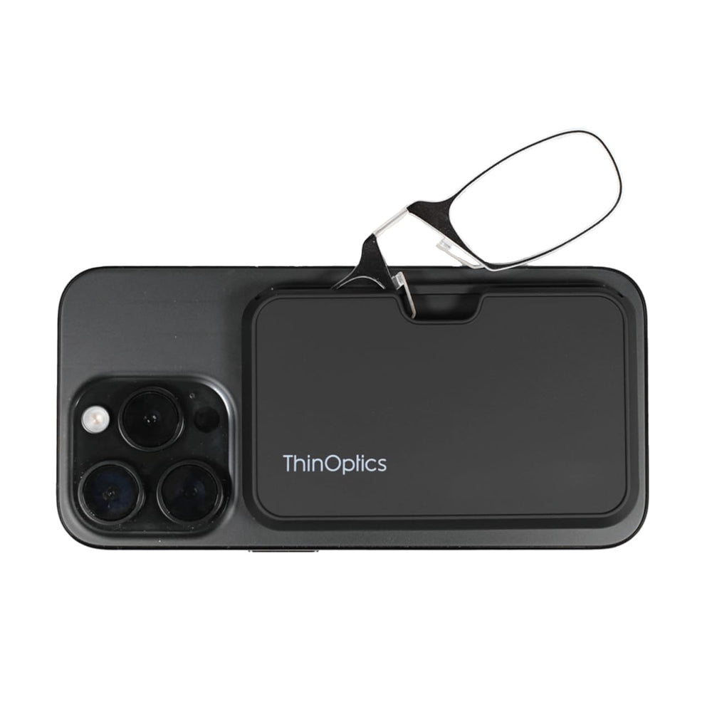 Always With You ThinOptics with MagSafe-compatible pod-case on phone for quick access.