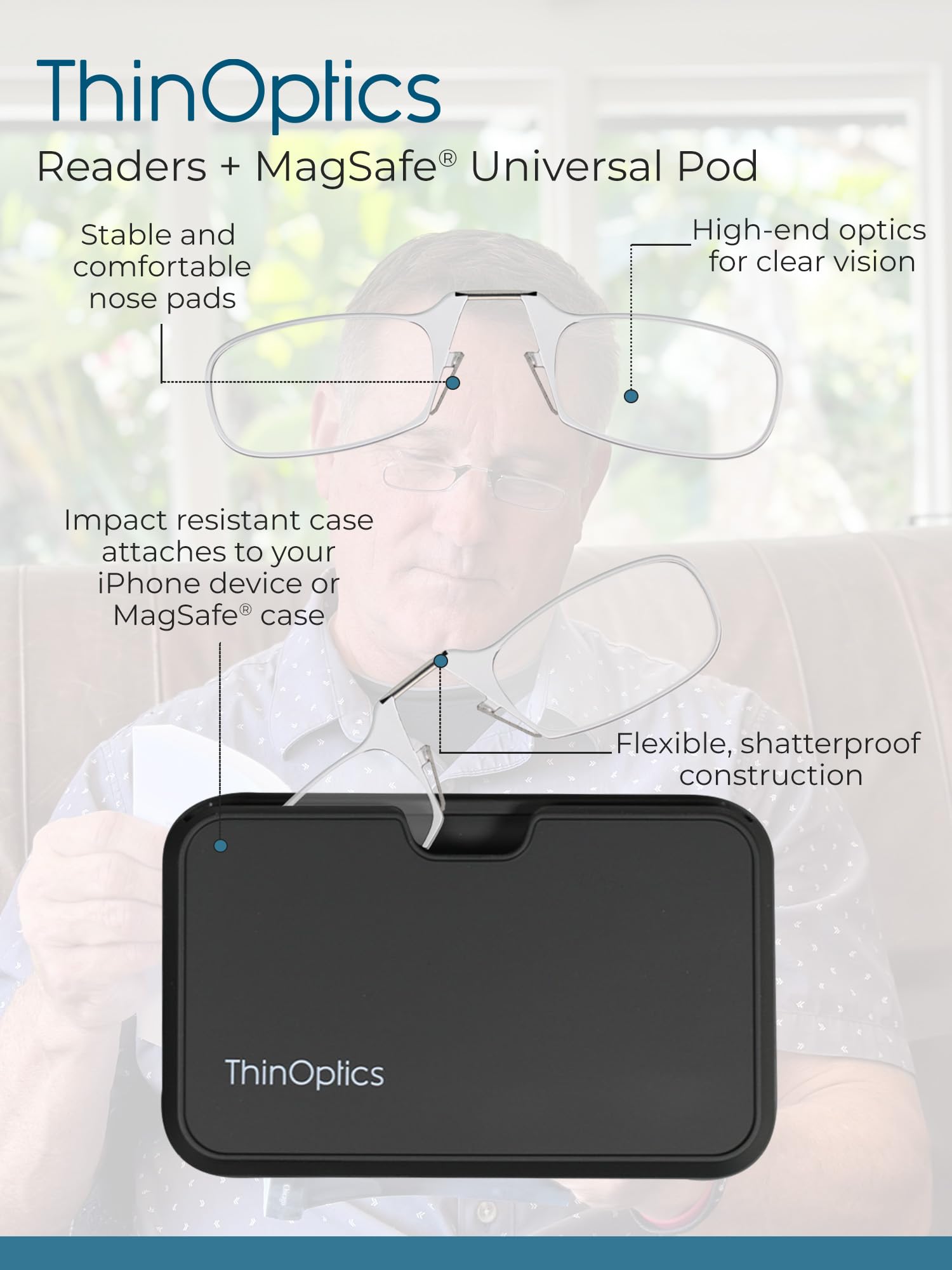 Always With You polycarbonate lenses highlighted as shatterproof for daily use.