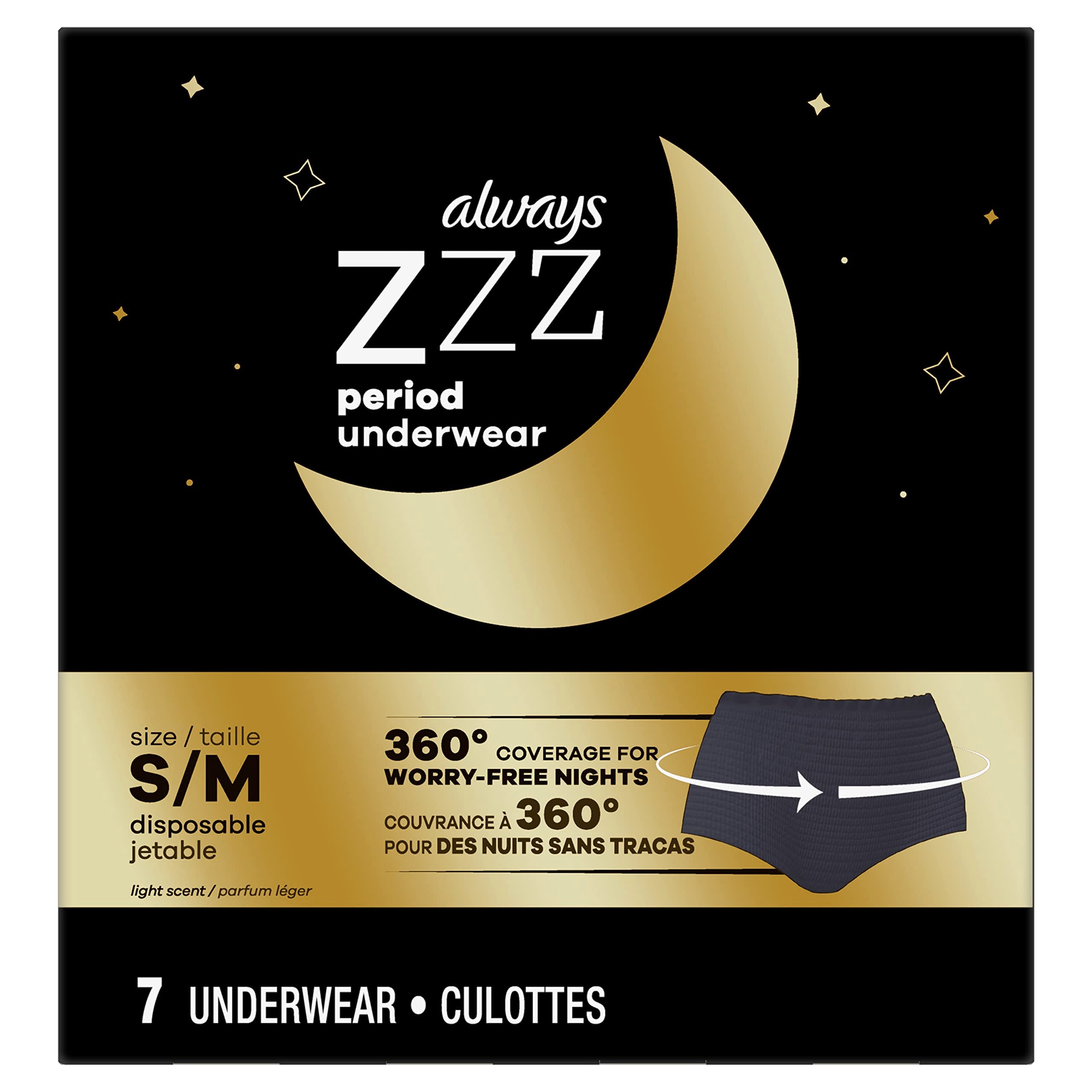 Always ZZZ Overnight Underwear con cobertura 360° para dormir sin preocupaciones.
