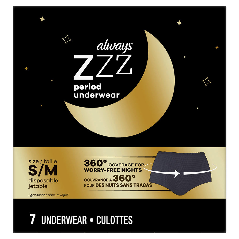 Always ZZZ Overnight Underwear con cobertura 360° para dormir sin preocupaciones.