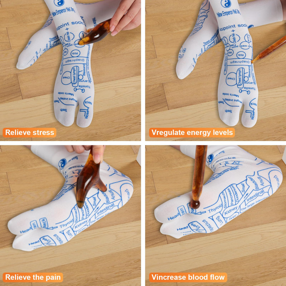 AM-reimay reflexology socks being worn for self-care at home.