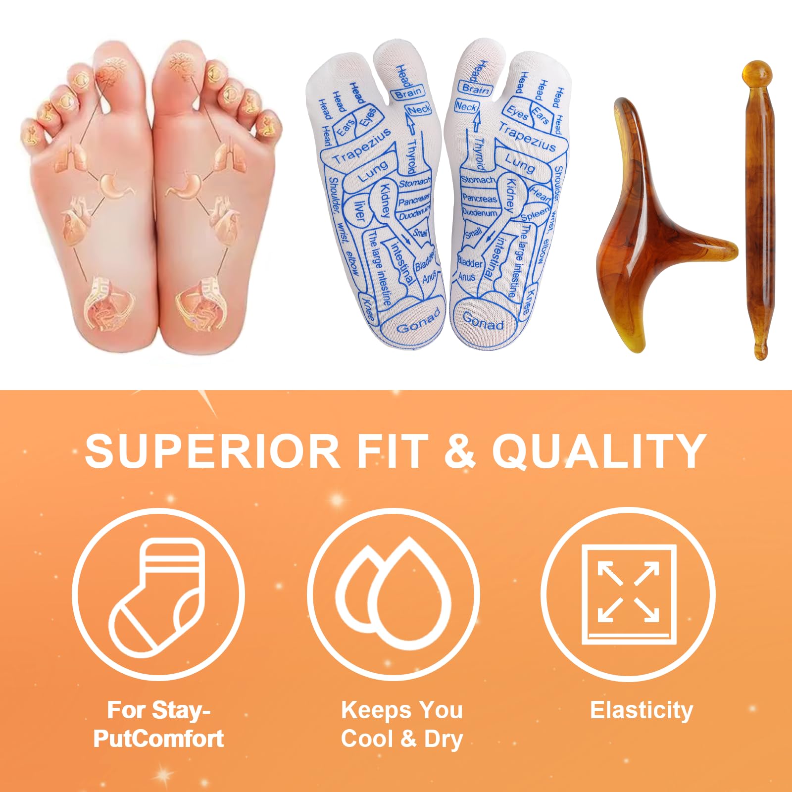 AM-reimay wing-shaped massager used with the socks for targeted pressure.