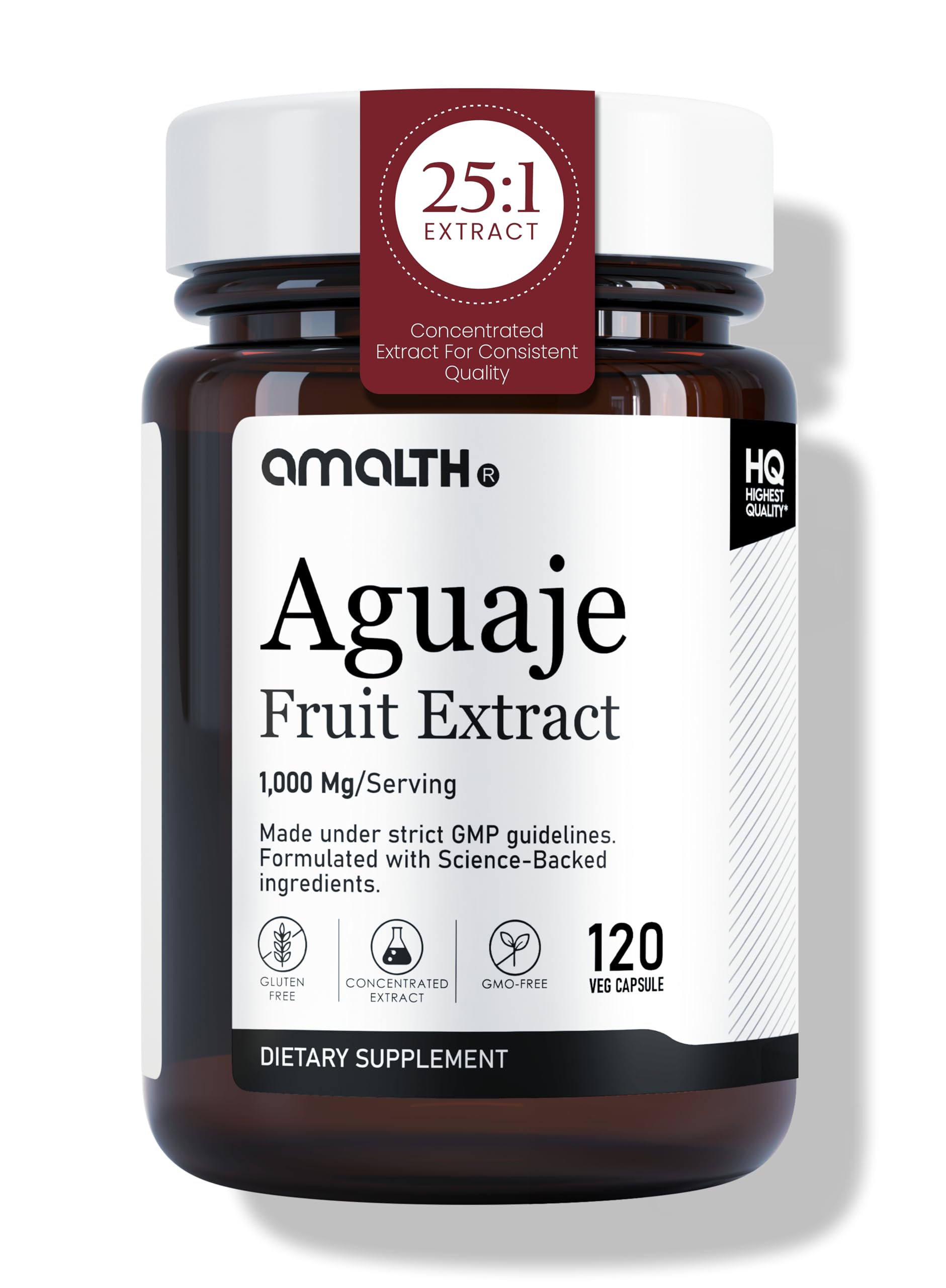 AMALTH Aguaje Curves capsules bottle with non-GMO formula supporting women's daily wellness.