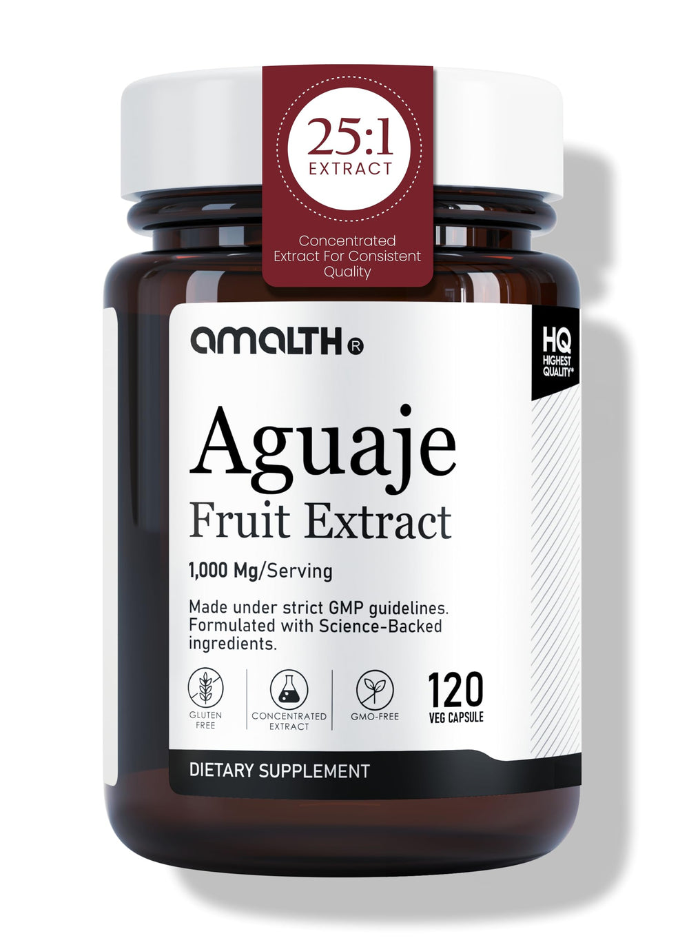 AMALTH Aguaje Curves capsules bottle with non-GMO formula supporting women's daily wellness.