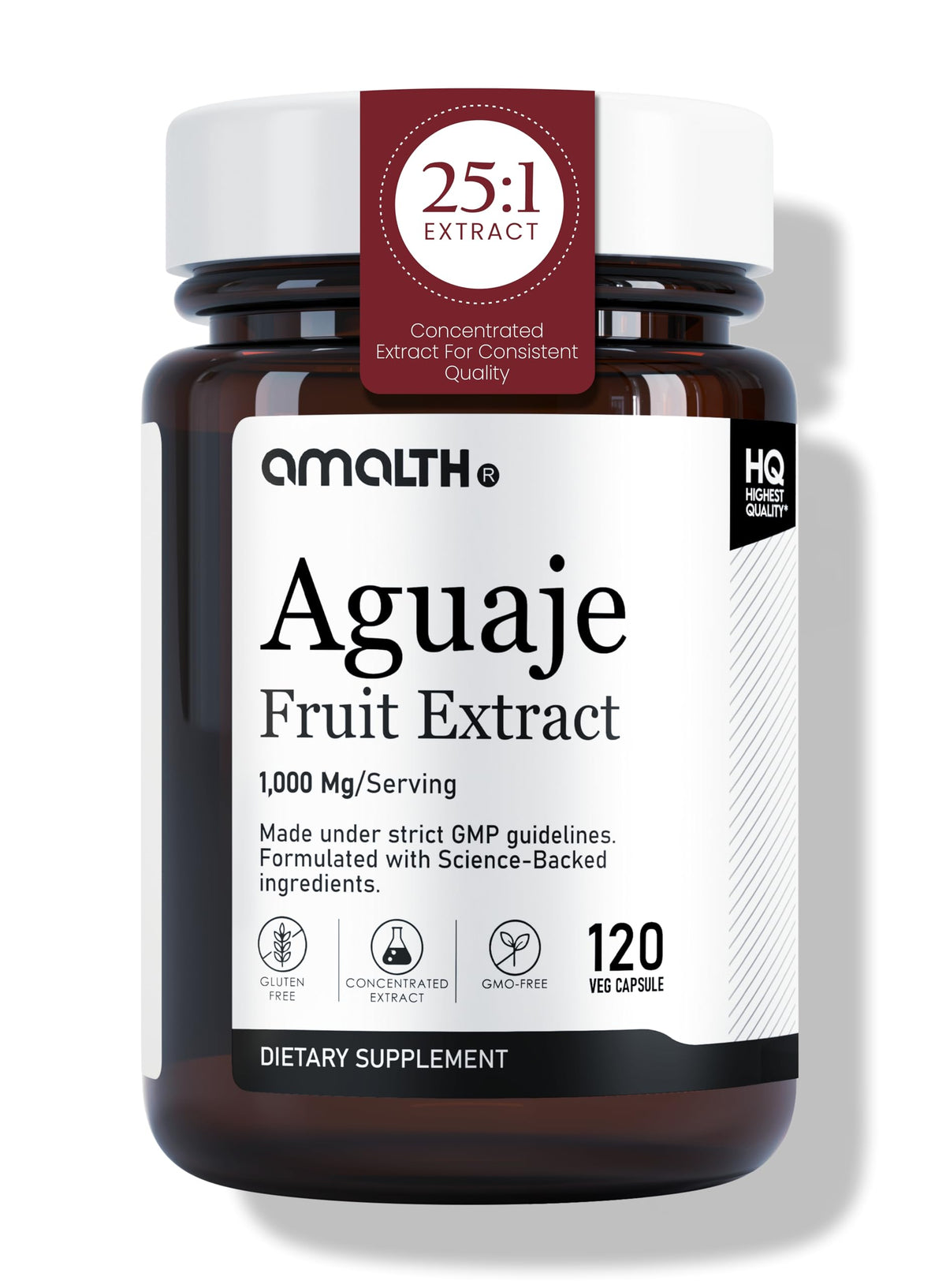 AMALTH Aguaje Curves capsules bottle with non-GMO formula supporting women's daily wellness.