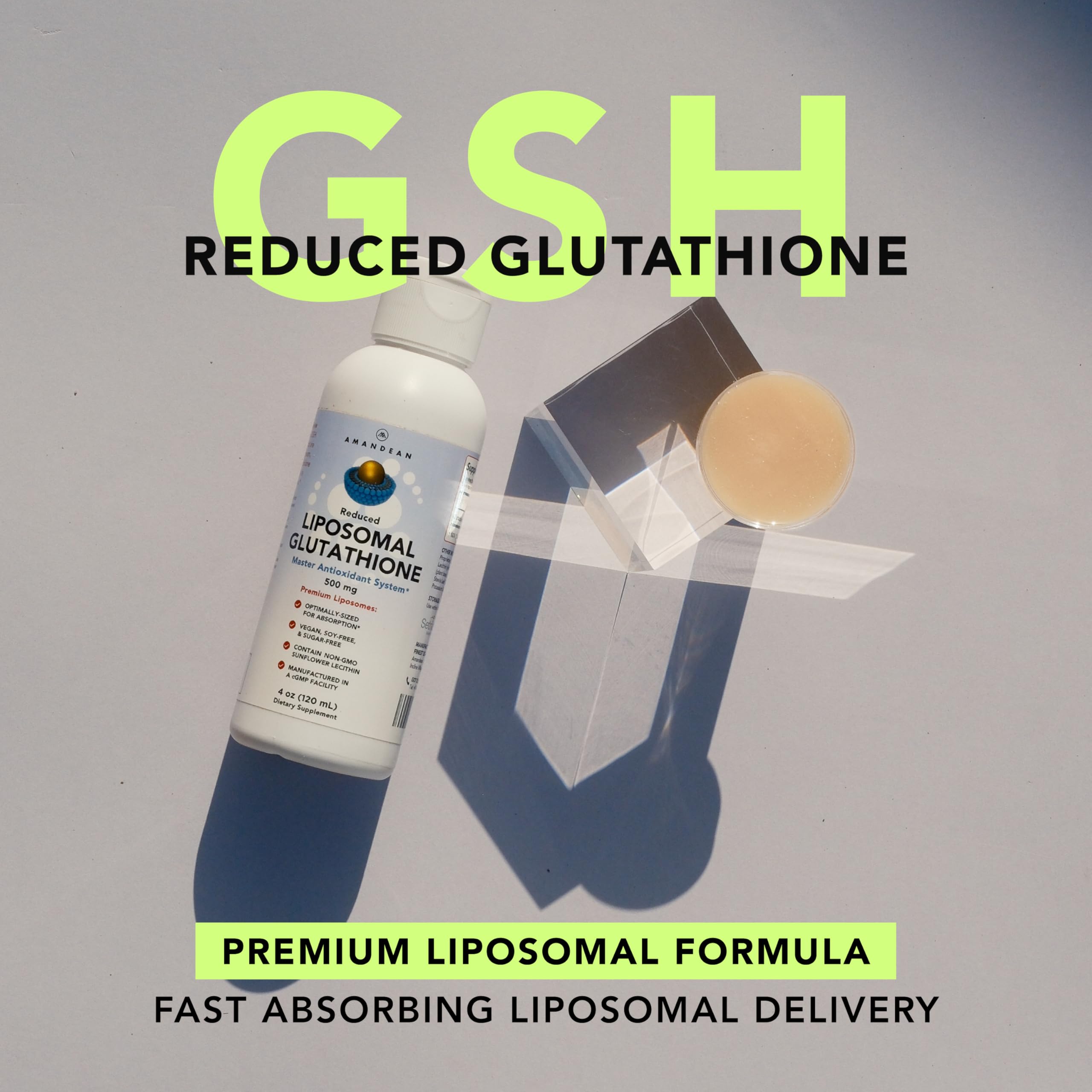 AMANDEAN Glutathione dropper ready for daily immune and brain health support.
