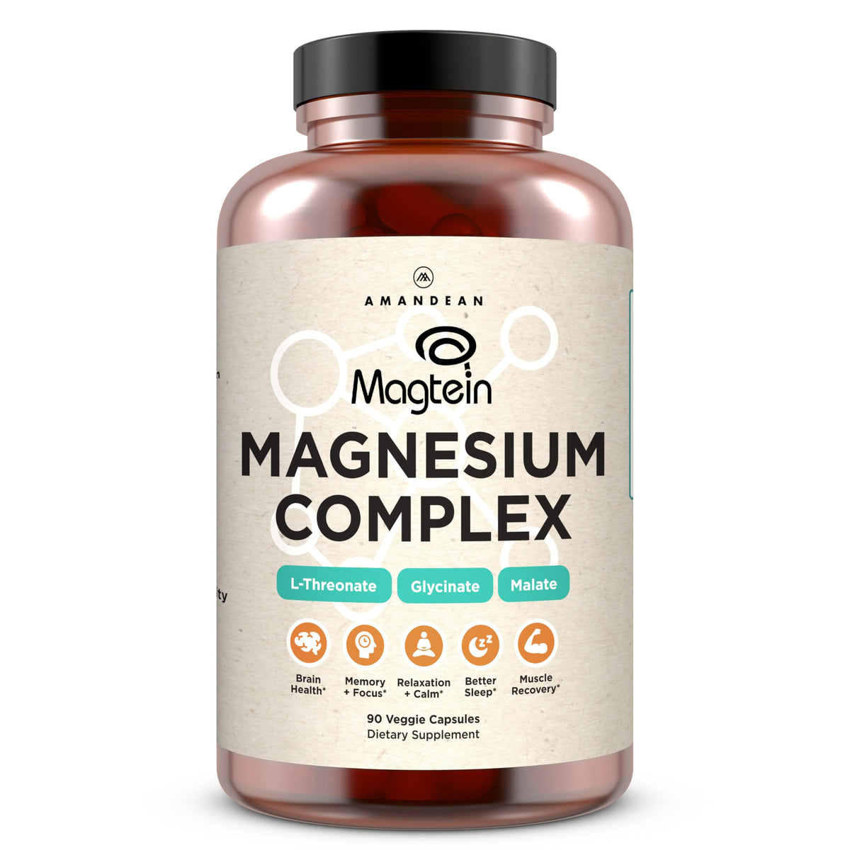 AMANDEAN Magtein bottle front for daily brain-support supplementation.