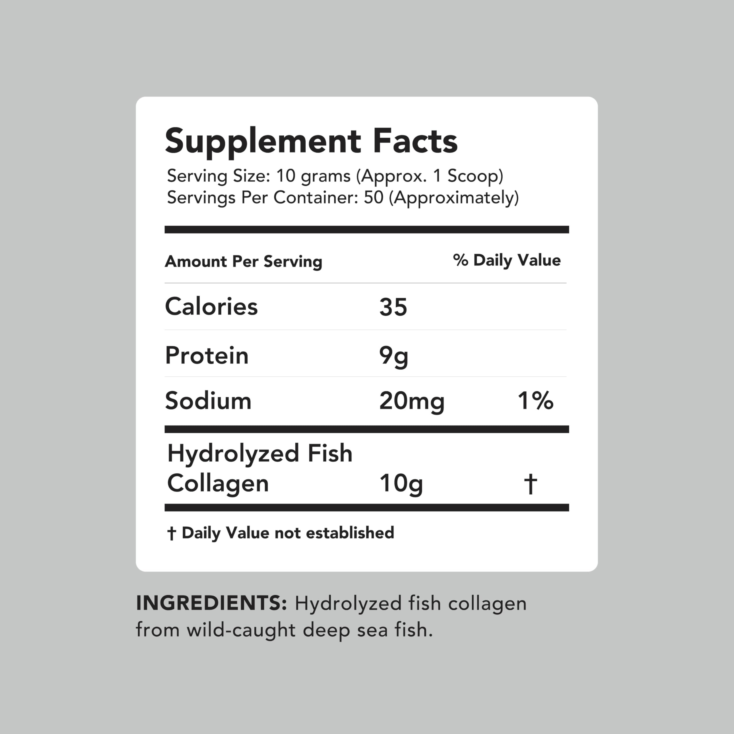 AMANDEAN Marine Collagen label close-up showing double hydrolyzed formula.