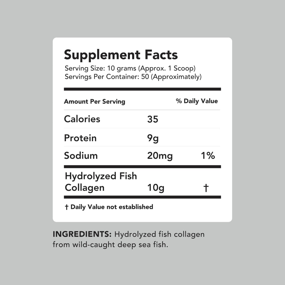 AMANDEAN Marine Collagen label close-up showing double hydrolyzed formula.