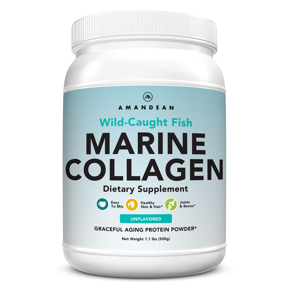AMANDEAN Marine Collagen powder tub close-up for everyday beauty support.