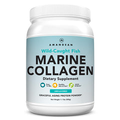 AMANDEAN Marine Collagen powder tub close-up for everyday beauty support.