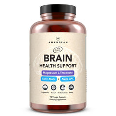 AMANDEAN nootropic bottle features Magtein and Alpha GPC for focused work sessions