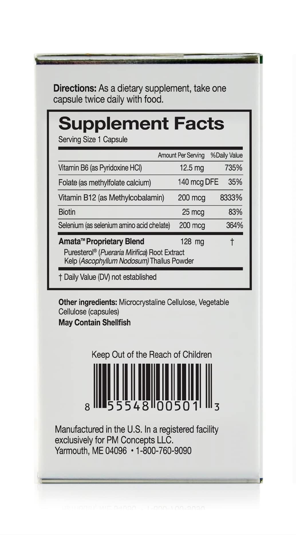 Amata Life Pueraria Mirifica Plus dosing image for simple twice-daily regimen.