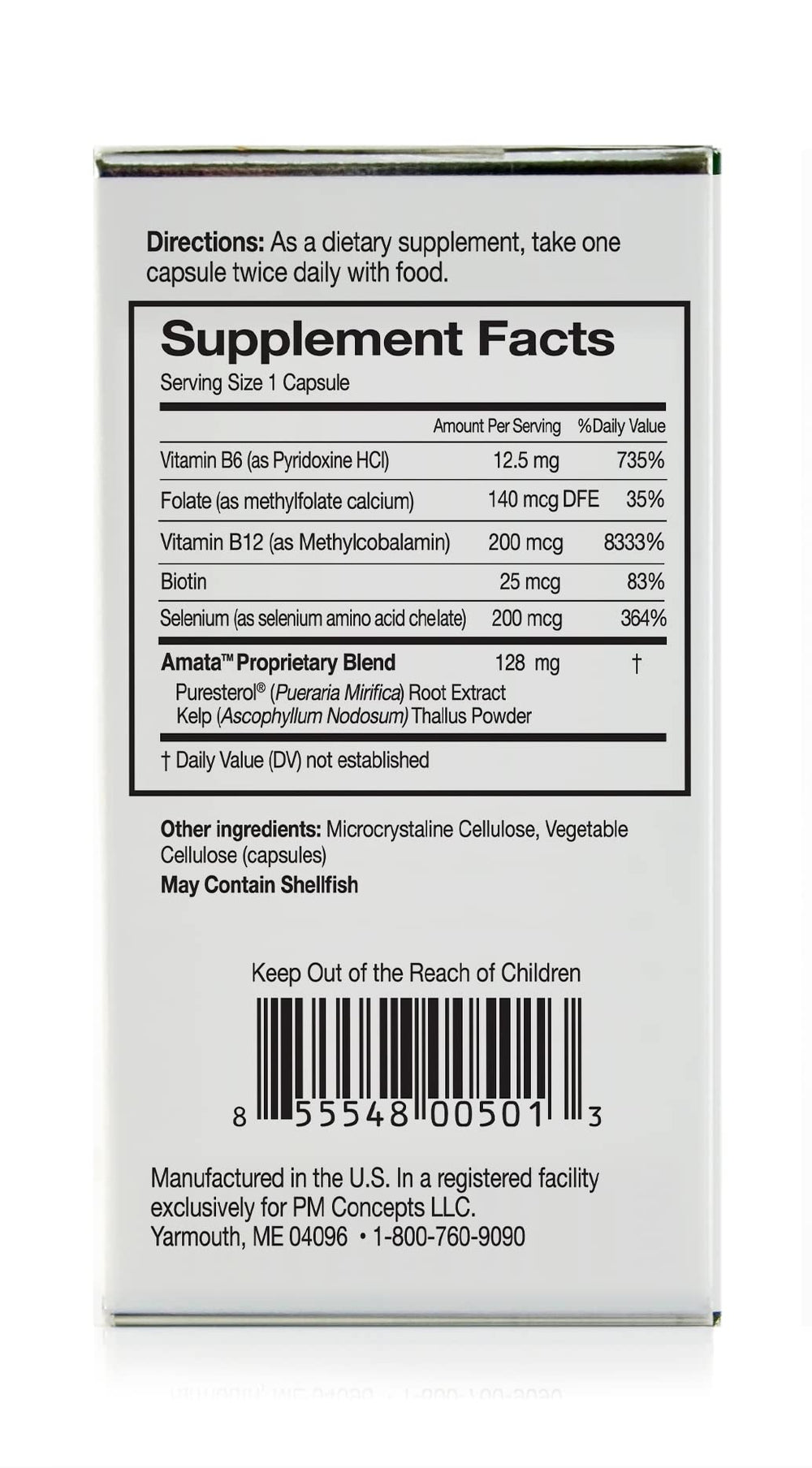 Amata Life Pueraria Mirifica Plus dosing image for simple twice-daily regimen.