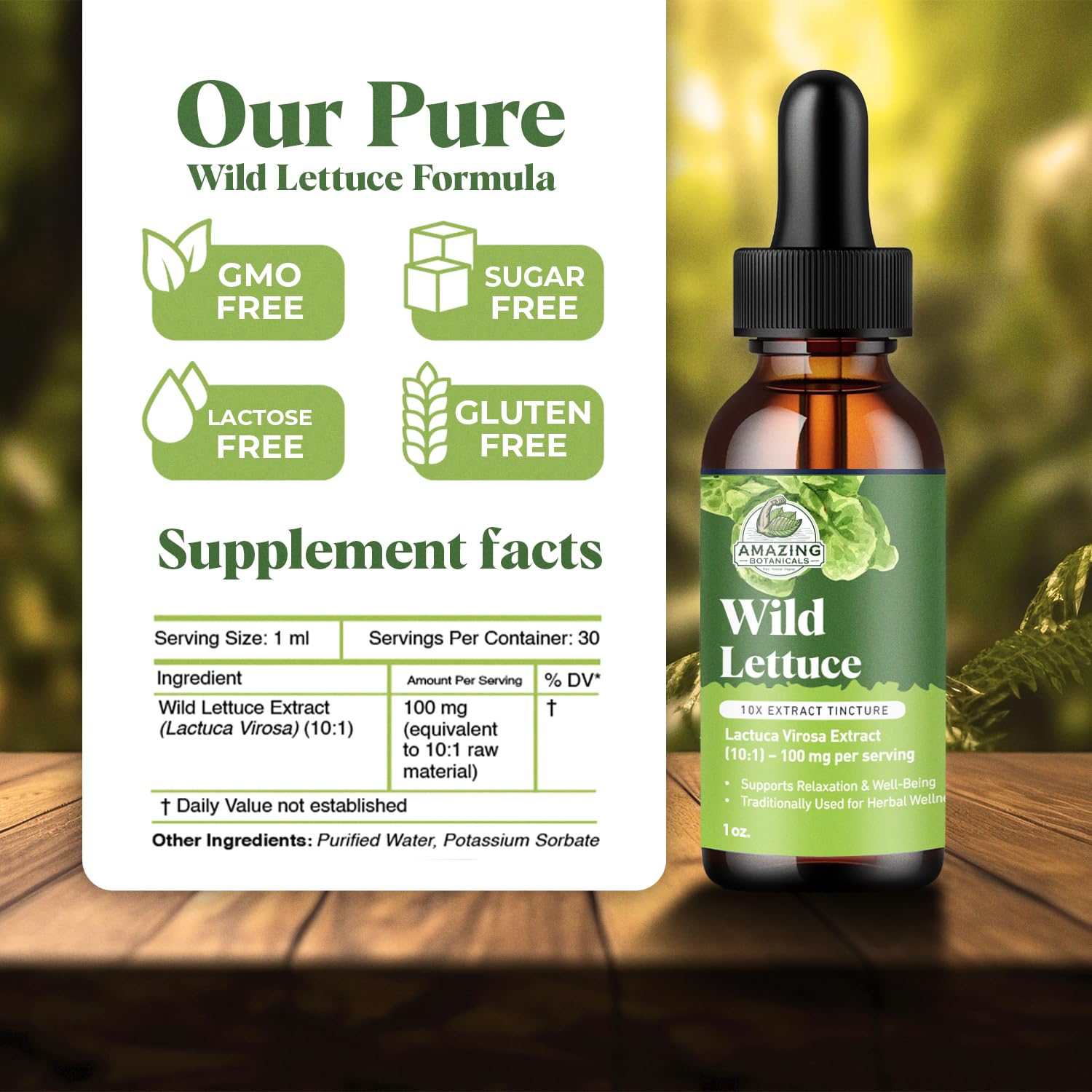 Etiqueta de tintura Amazing Botanicals con información de origen orgánico