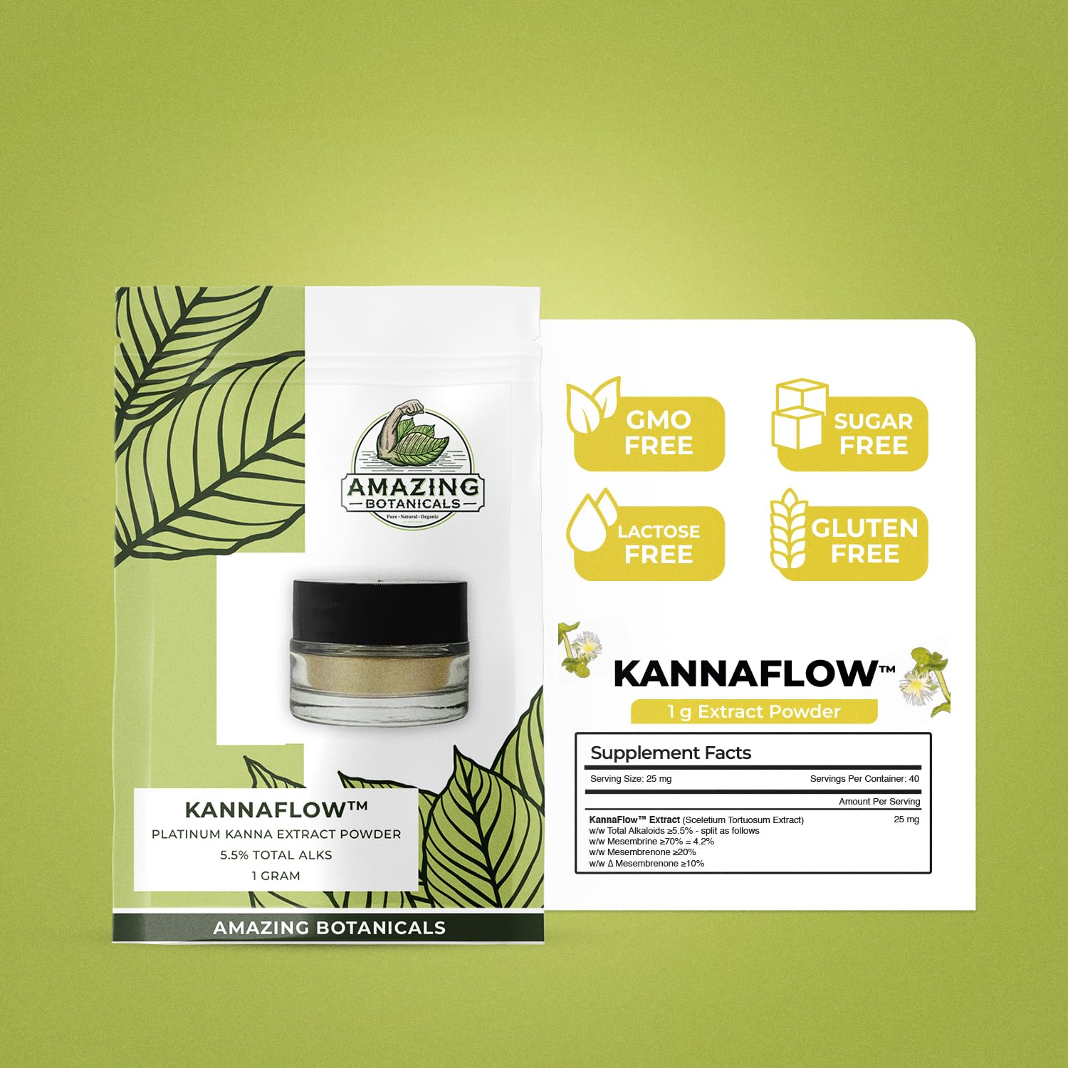 Amazing Botanicals kanna powder scoop-dosing shows precise, flexible measurement