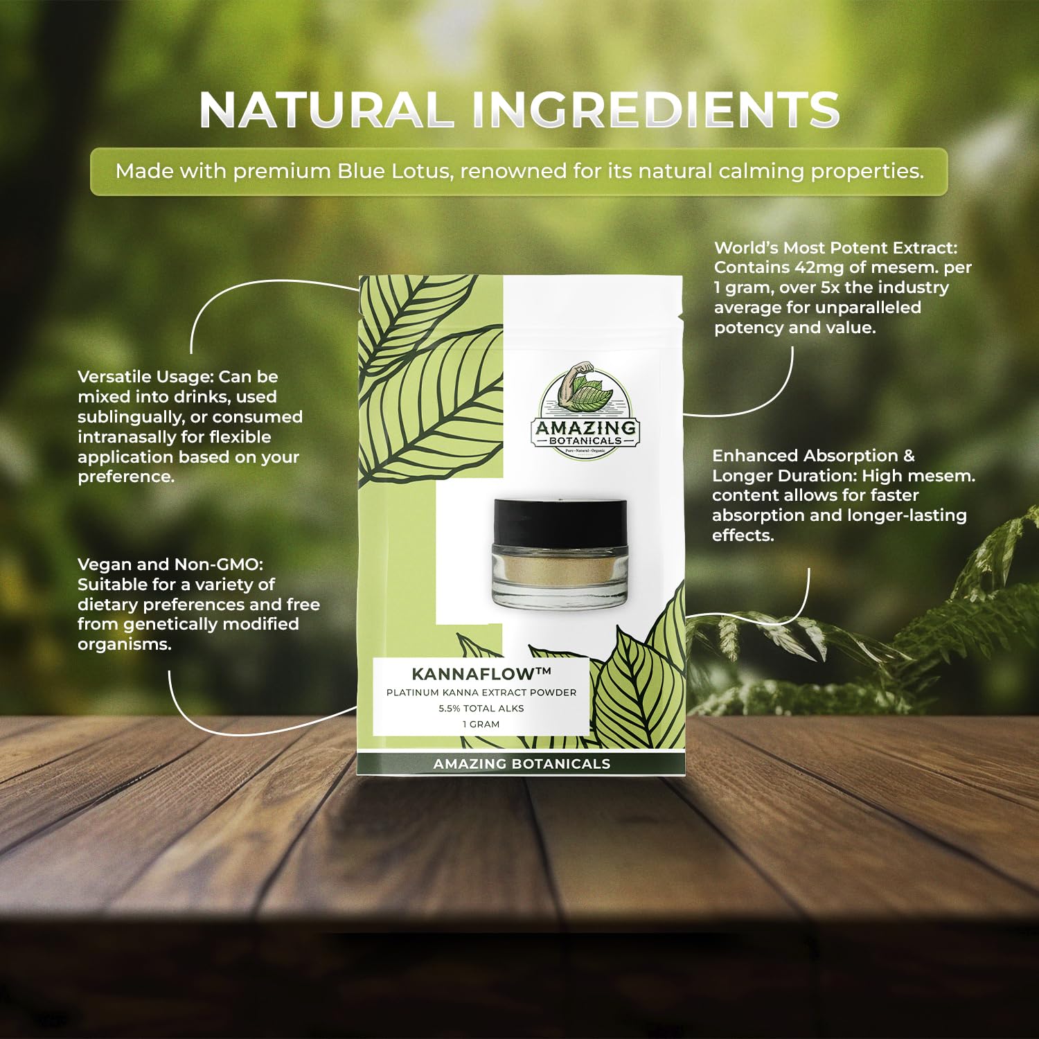 Amazing Botanicals measuring scoop inside for precise, adjustable dosing