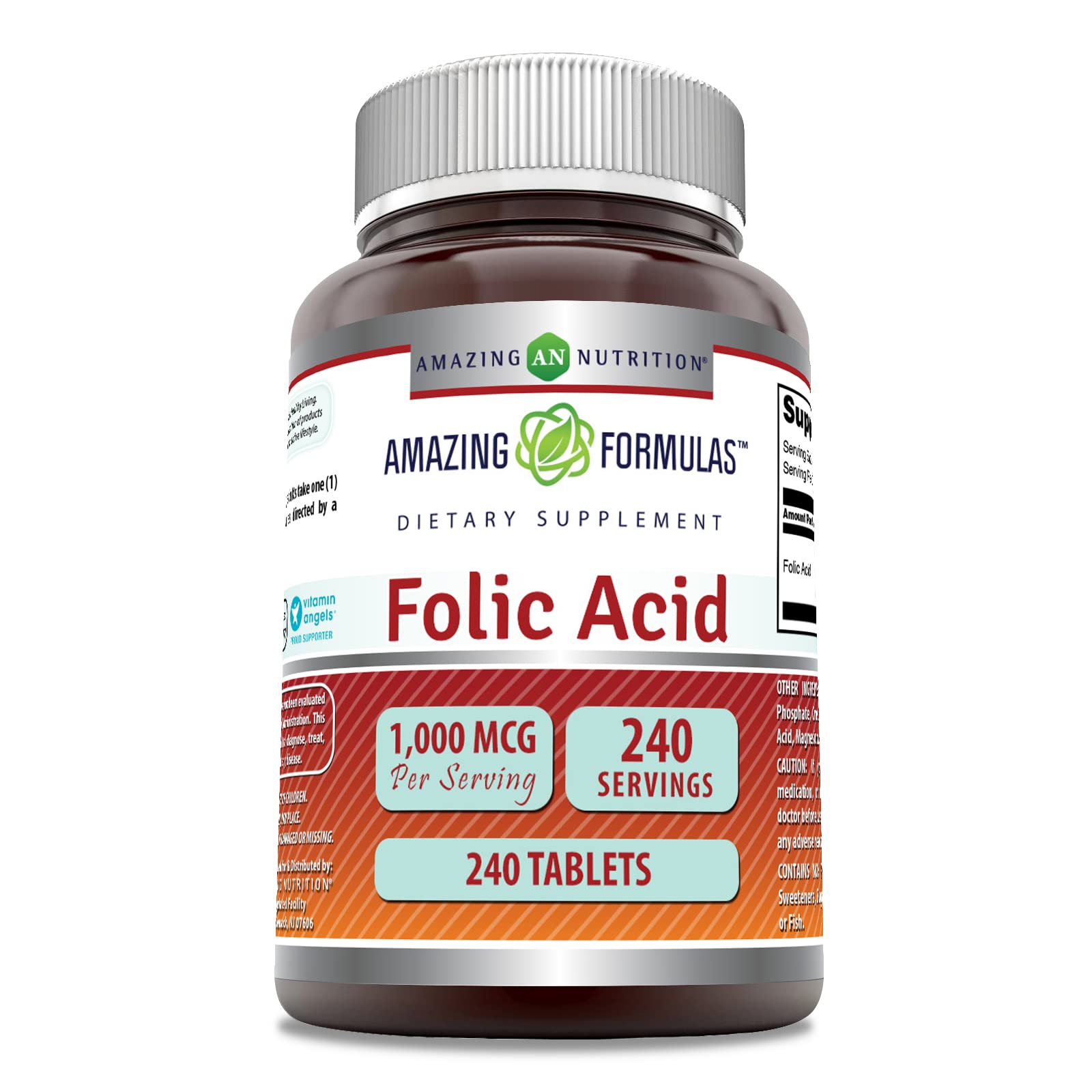 Amazing Formulas ácido fólico 1000 mcg, tableta para uso diario.