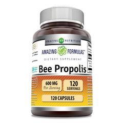 Amazing Nutrition Bee Propolis bottle front with 600 mg per serving, ideal for daily wellness.