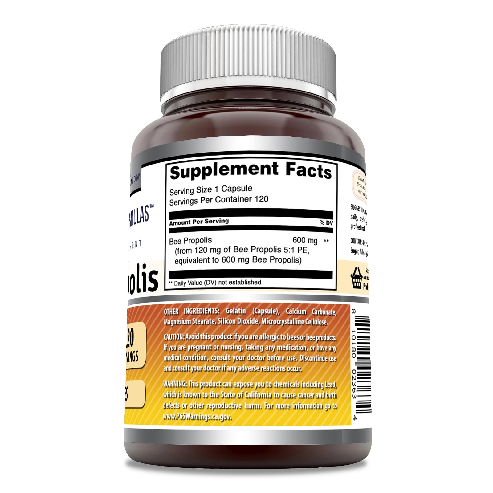 Capsules closeup of Amazing Nutrition Bee Propolis for easy daily dosing.