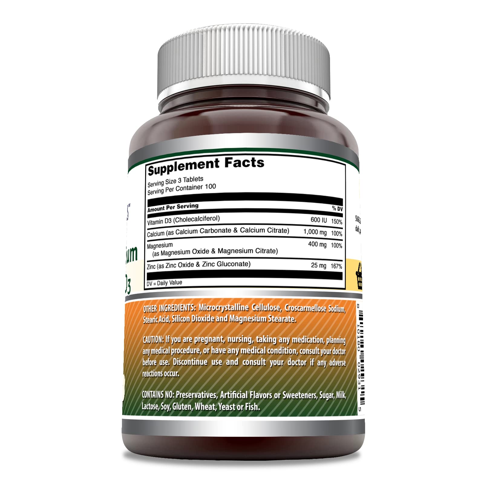 Amazing Nutrition calcium magnesium zinc d3 tablets close-up for a balanced mineral blend