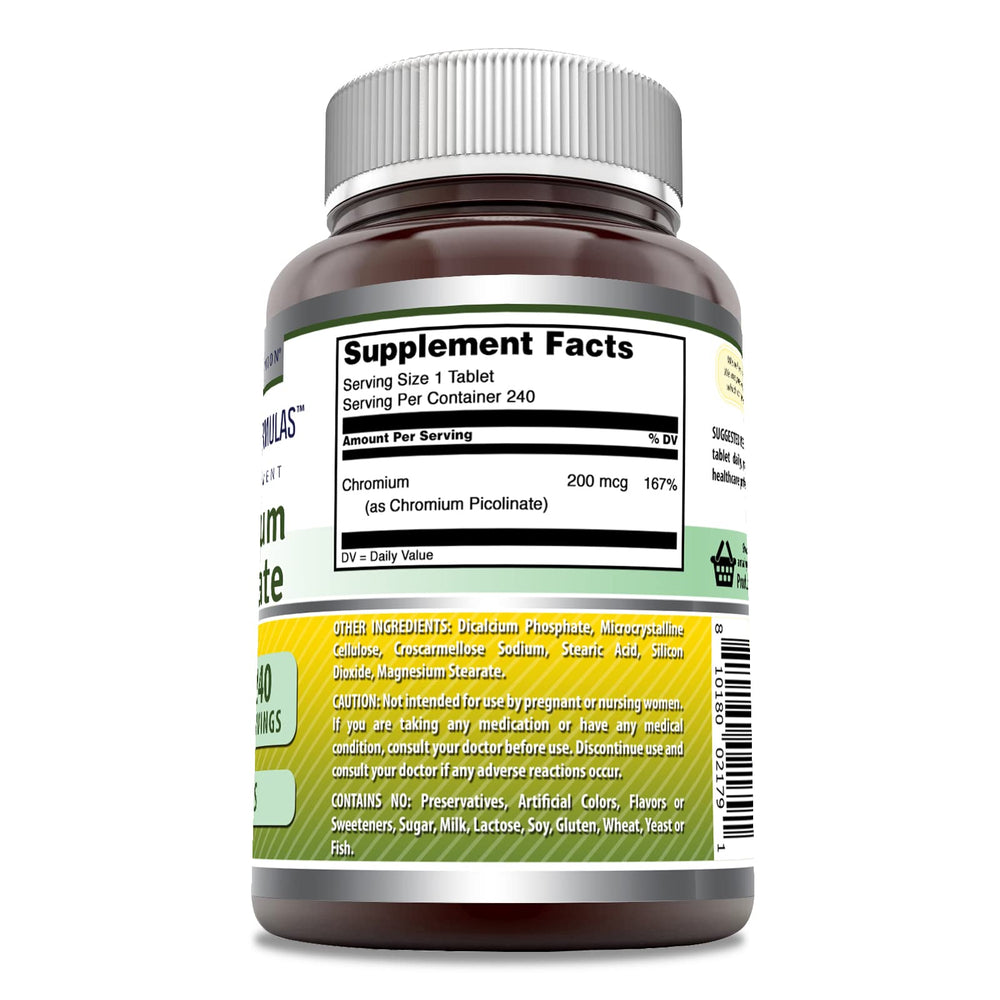 Single Amazing Formulas chromium picolinate tablet ready to take with meal.