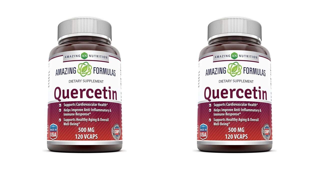Amazing Formulas quercetin 500mg bottle with vegan capsules for daily antioxidant support.