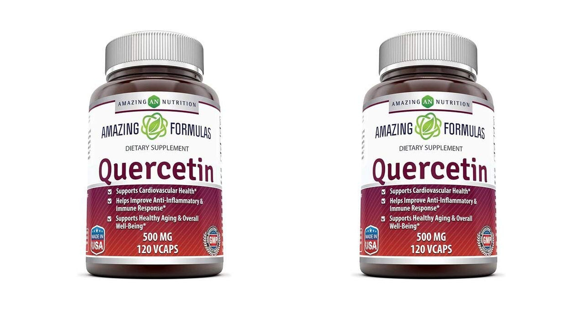 Amazing Formulas quercetin 500mg bottle with vegan capsules for daily antioxidant support.