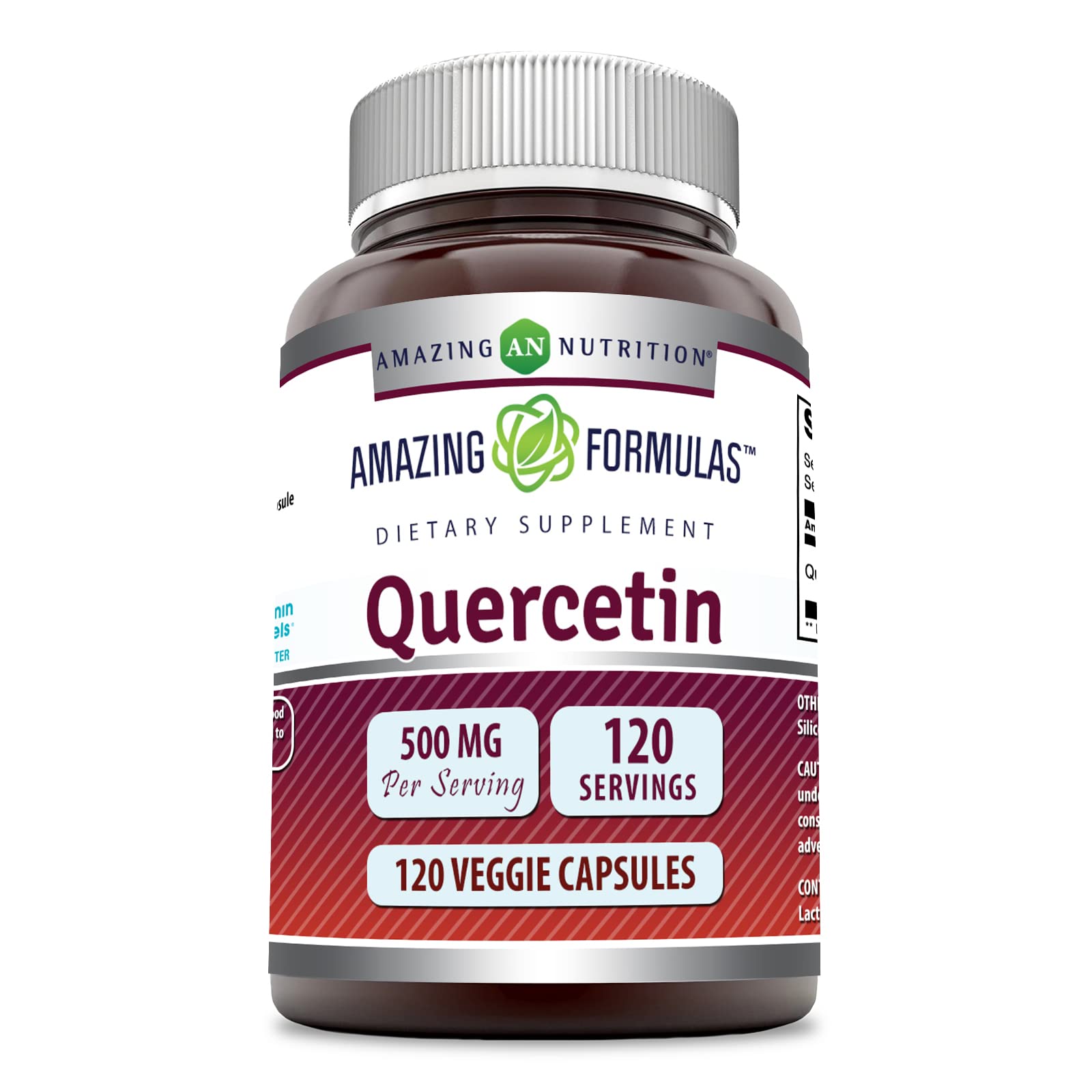 Amazing Formulas Quercetin 500mg bottle with clear label for daily antioxidant support.
