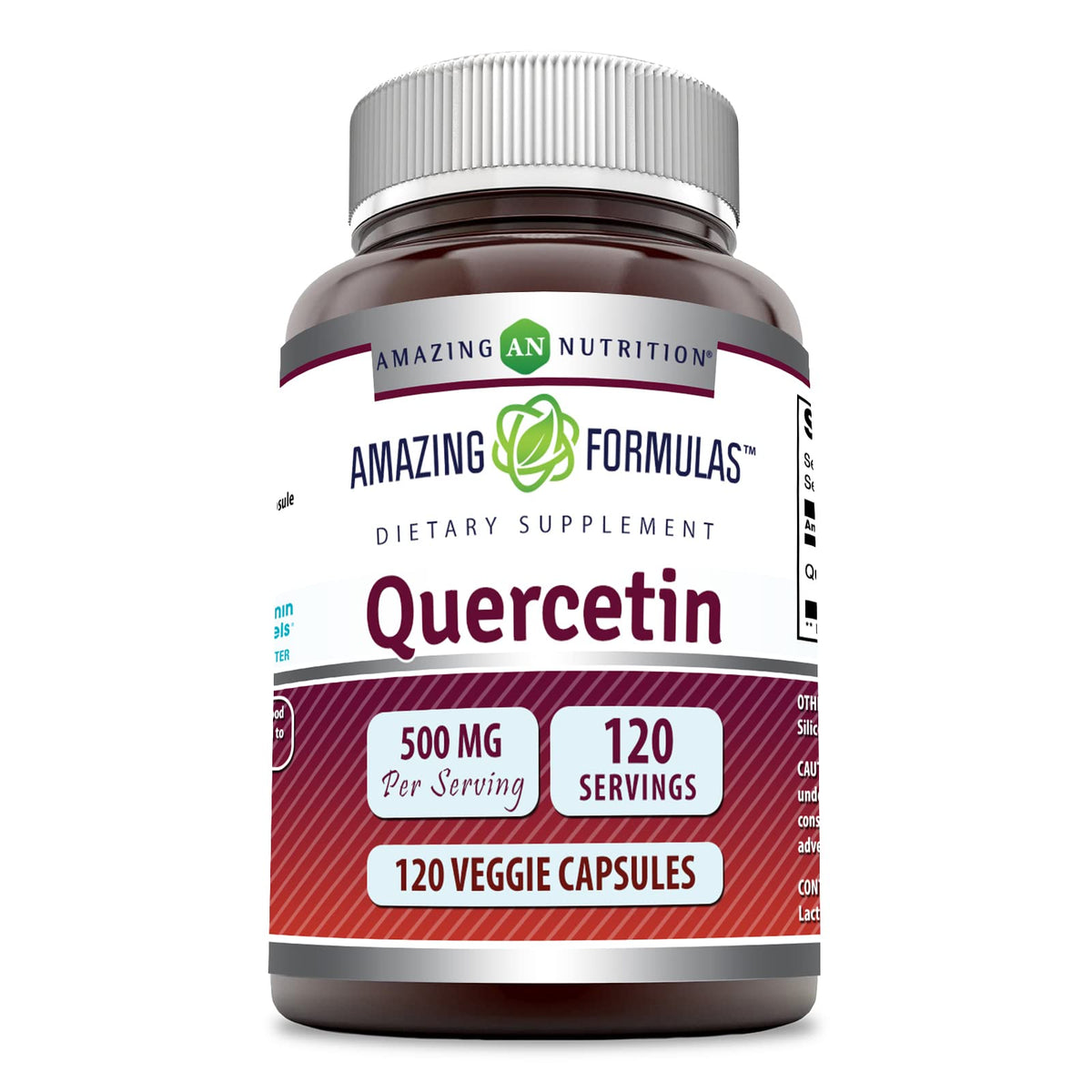 Amazing Formulas Quercetin 500mg bottle with clear label for daily antioxidant support.