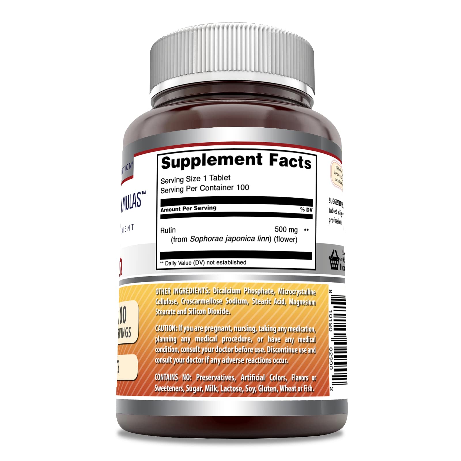 Amazing Formulas Rutin label close-up highlighting non-GMO and gluten-free
