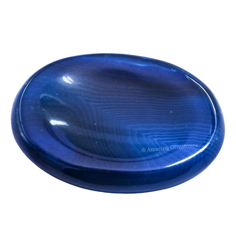 Amazing Gemstone Alma Blue Agate worry stone, close-up texture for mindful handling.
