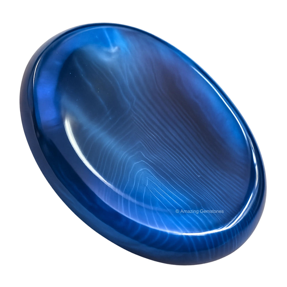 Amazing Gemstone Alma Blue Agate worry stone, front view for grounding.