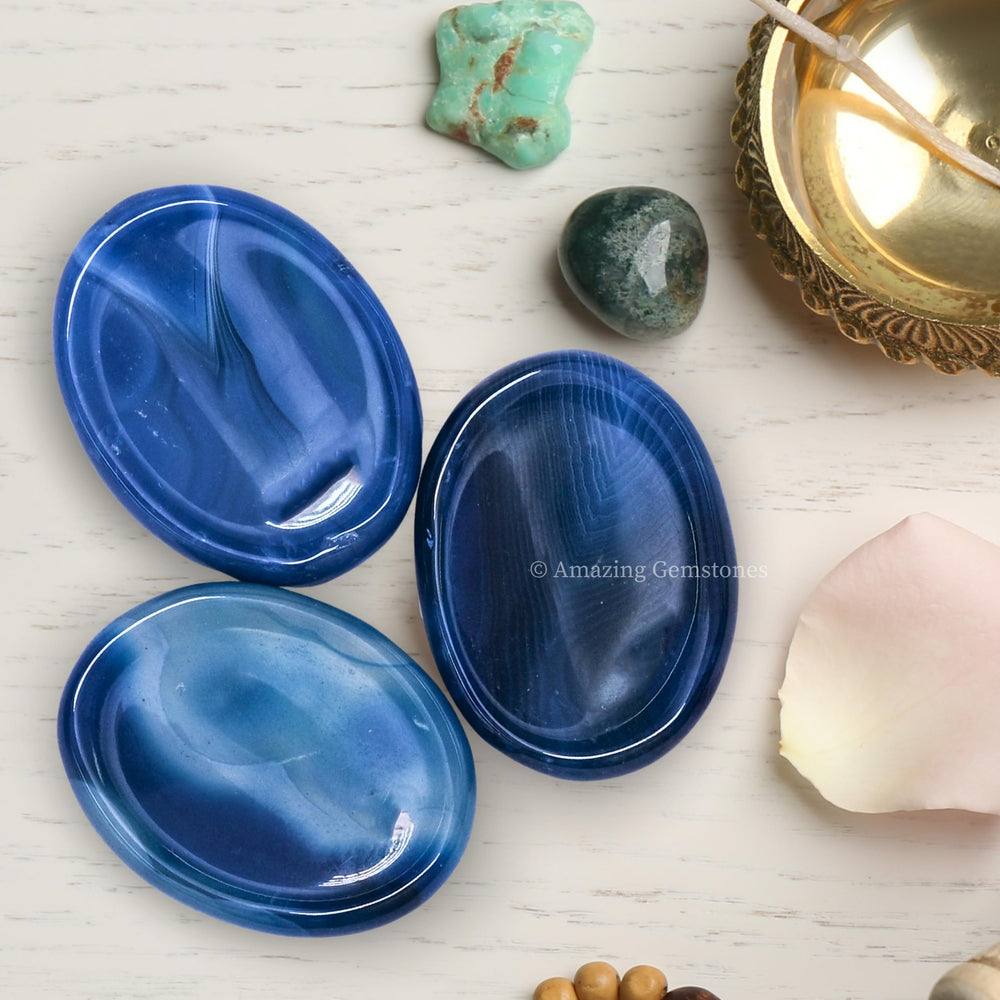 Amazing Gemstone Alma Blue Agate worry stone gift-pack ready for gifting.