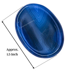 Amazing Gemstone Alma Blue Agate worry stone in palm for relaxed breathing.