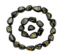 Amazing Gemstone Black Agate runes: 25 engraved stones for divination practice