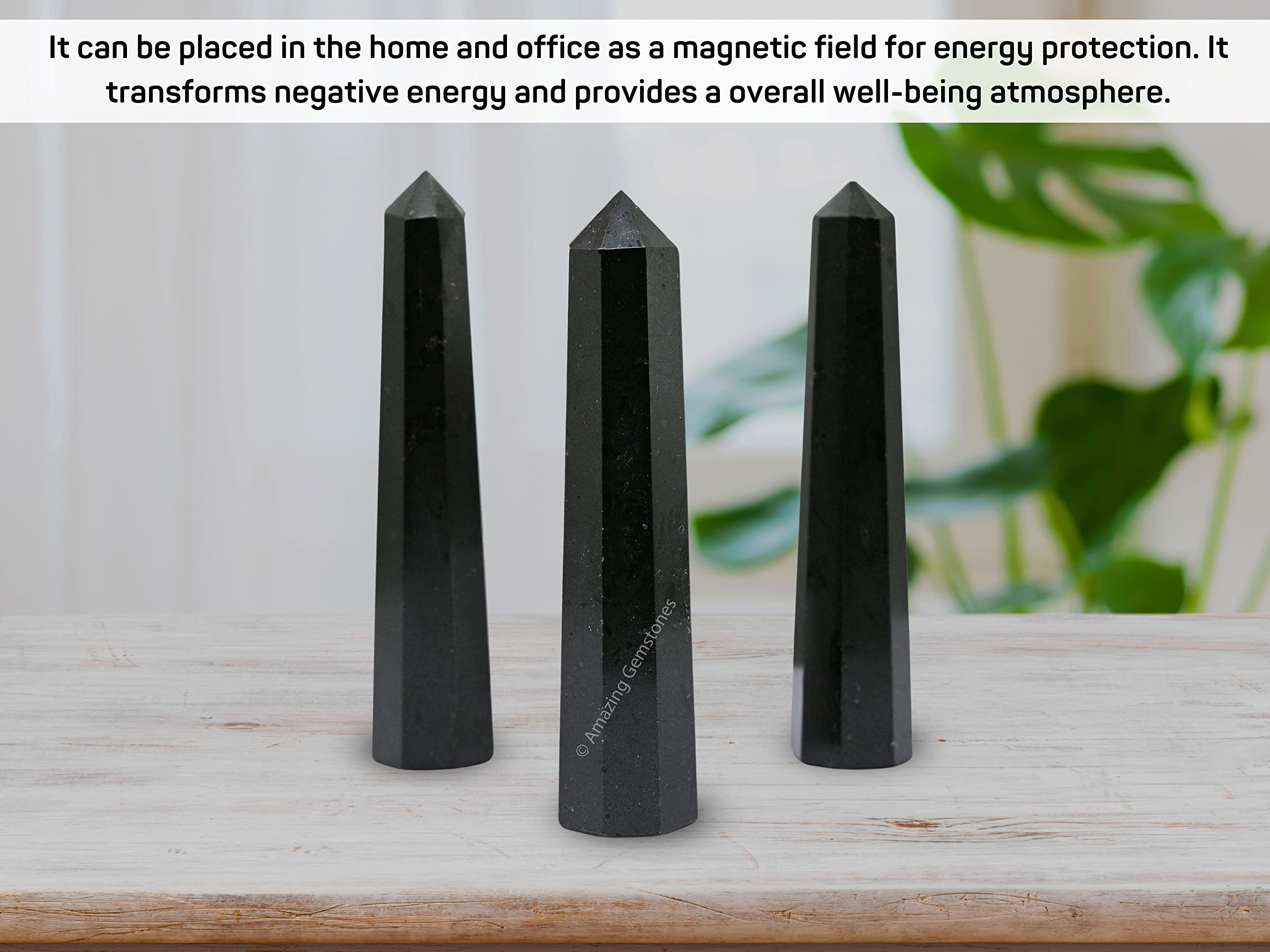 Amazing Gemstone Black Tourmaline Crystal Tower helps balance workspace energy.