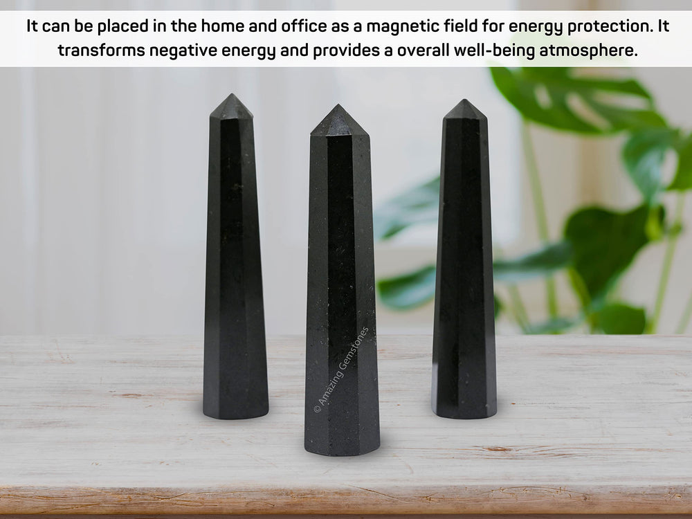Amazing Gemstone Black Tourmaline Crystal Tower helps balance workspace energy.