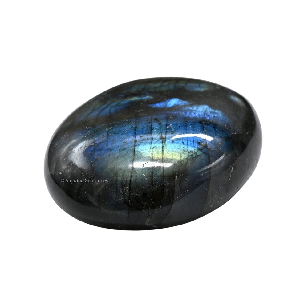 Amazing Gemstone Labradorite palm stone in use during meditation for balance.